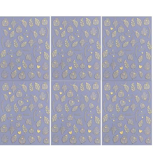 Autumn Nail Art Stickers - 6 Sheets 3D Gold Leaf Pumpkin & Maple Decals