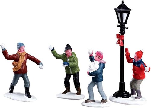 Lemax Christmas Village | Snowball Fight Set of 4 - Festive Holiday Decor