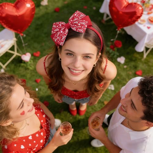 Valentine's Day Bow Headband and Hair Clips Set Red Heart Hair Accessories