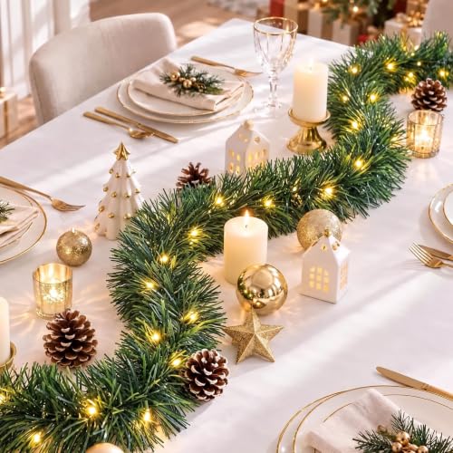 Christmas Garland with Lights 19.7 Ft Warm White LED, 1 Pack