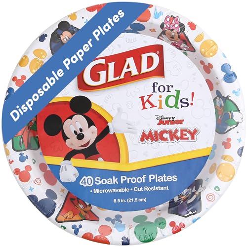 Glad for Kids Disney Mickey and Friends Paper Plates, 8.5 Inch, 40 Count