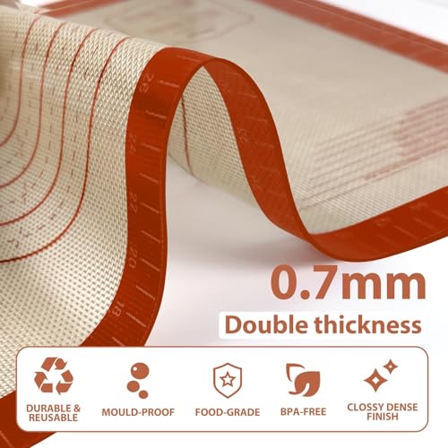 TREASO 24" x 16" Silicone Pastry Mat - Double Thickness Baking & Rolling Mat