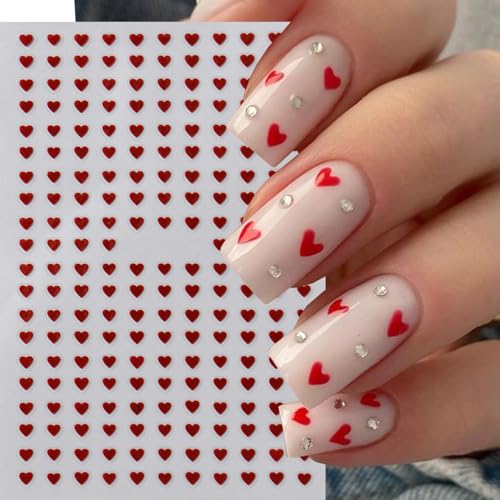 Valentine's Nail Art Stickers 6 Sheets 3D Red Pink Hearts & Bows Decals