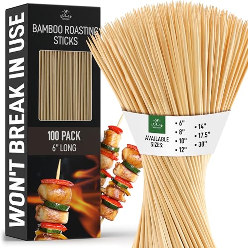 Zulay Kitchen 100-Pack 6" Bamboo Skewers for BBQ & Grilling