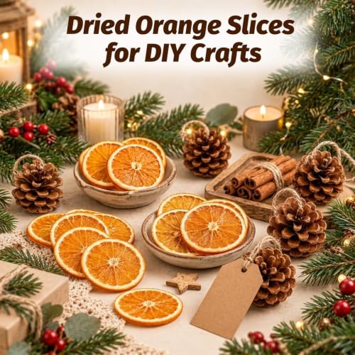 Dried Orange Slices & Pinecones Christmas Ornaments Set with Cinnamon & Hemp Rope