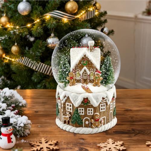 4-Inch Gingerbread House Musical Snow Globe Snow Variation