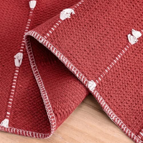 Rustic Cotton Woven Table Runner 12x72 Inch for Farmhouse Christmas Decor - Red Variation