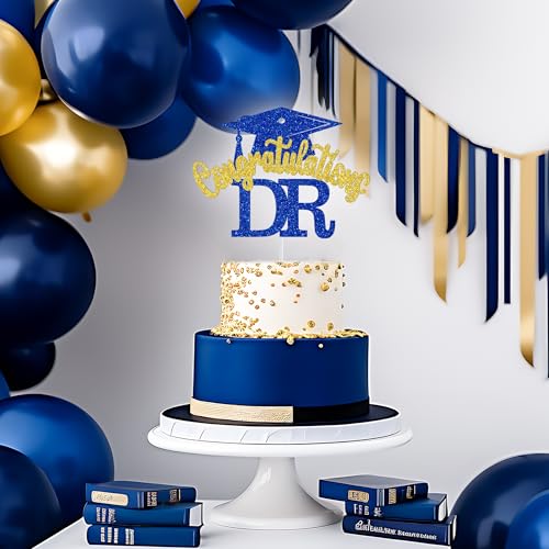 Congrats DR Cake Topper - Blue & Gold Graduation Decoration