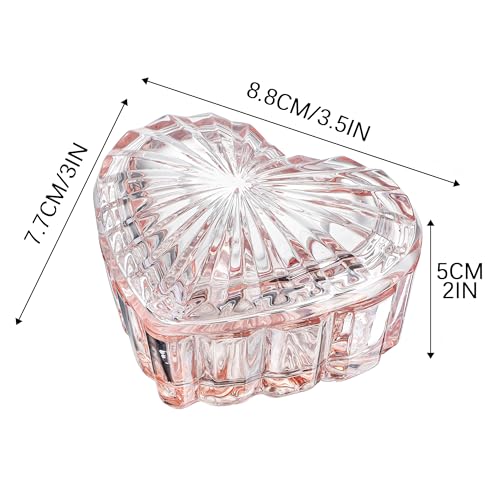 KANPURA Pink Glass Heart Jewelry Box with Lid for Rings and Trinkets