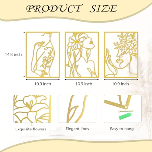 Minimalist Gold Wall Art Set - 3 Elegant Female Body Silhouettes