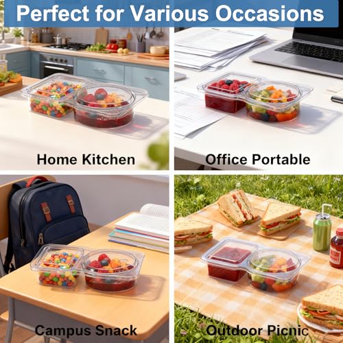 20 Pack Reusable Snack Containers with Lids & Forks, 3-Compartment Food Storage