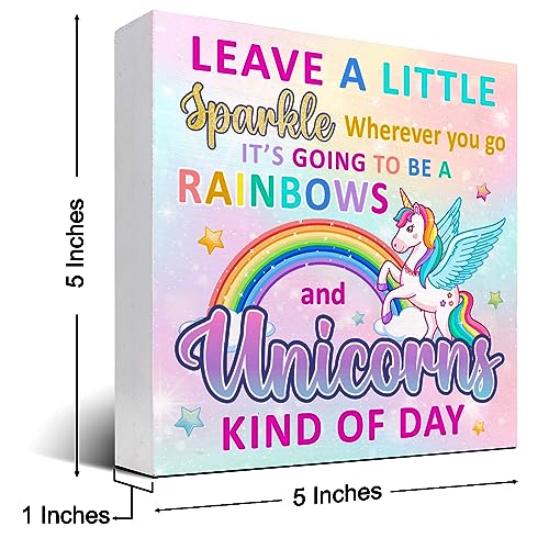 Leave a Little Sparkle Unicorn Wood Block Sign, 5-inch Desk Decor