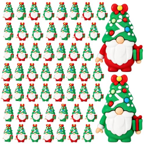 Christmas Gnome Figurines Set - 52 Mini Resin Holiday Decorations - Red & Green, 1.38 Inch - Variation: Christmas Gnome / 52pcs