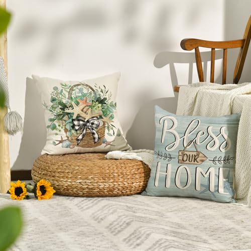 AVOIN colorlife Eucalyptus & Starfish Throw Pillow Covers 18x18 Set of 4