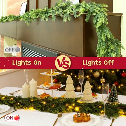9FT Christmas Garland with Lights Real Touch Cedar Artificial Decor
