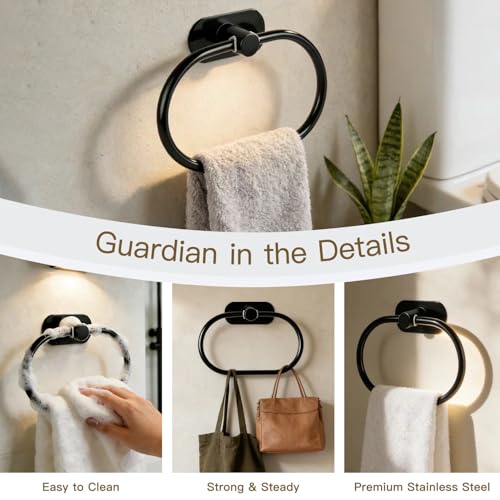 Matte Black Self-Adhesive Towel Ring - Stainless Steel Bathroom Holder