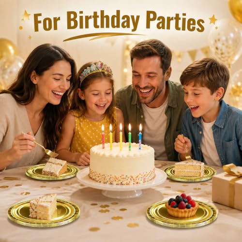 50 Pack Gold Paper Plates - 7 Inch Disposable Dessert Plates for Parties