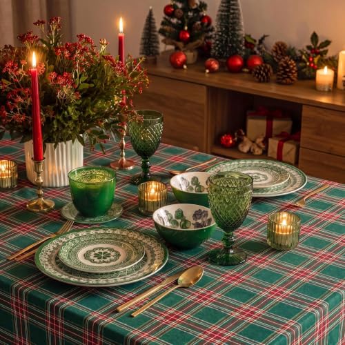 Christmas Plaid Tassel Tablecloth - Green 55 x 70 Inches - Softalker
