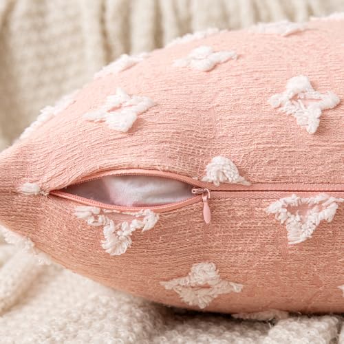 MIULEE 18x18 Inch Pink Throw Pillow Covers, Set of 2 Rhombic Jacquard