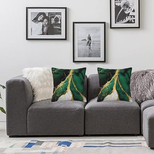 Emerald Green and Gold Marble Throw Pillow Covers 18x18 (Set of 2)