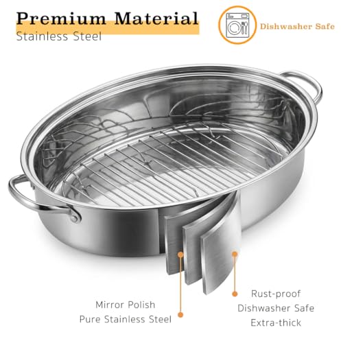 Silver 18.1-Inch Stainless Steel Roasting Pan with Rack and Lid