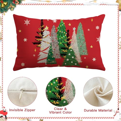 OTOSTAR Christmas Throw Pillow Cover 12x20 Inch - Red Snowflake Design