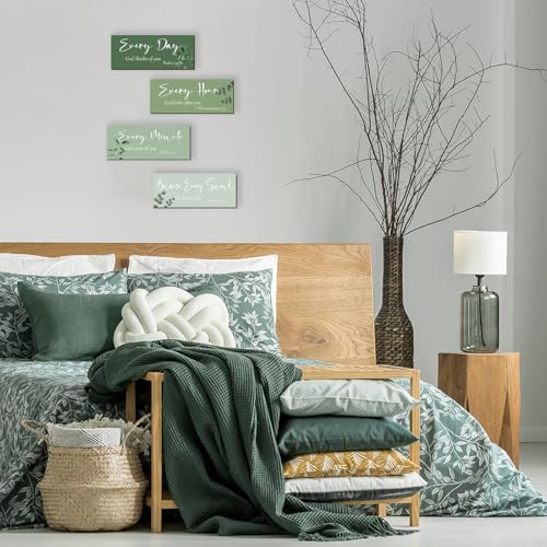 Green Bible Verses Wall Decor - 4 Rustic Christian Signs