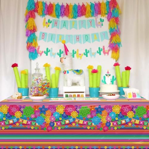 Mexican Fiesta Tablecloth Set 3Pcs 51x86in Colorful Striped Party Cover