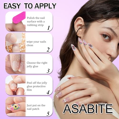Pink Square Press on Nails with Cute Floral Design, 24Pcs Short Reusable