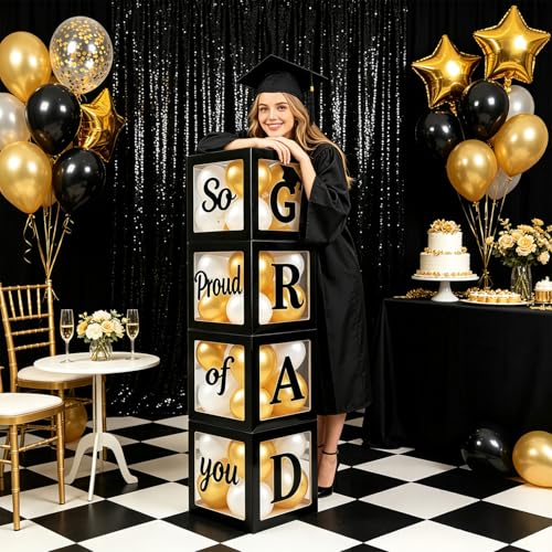 2026 Graduation Decorations Kit - 4 Balloon Boxes & 20 Balloons