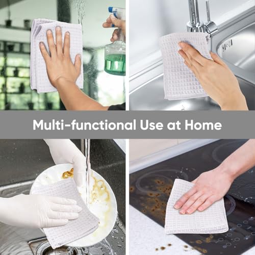 HOMEXCEL White Waffle Weave Microfiber Kitchen Towels 12x12in, 10 Pack