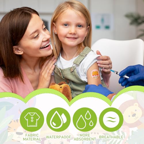 120Pcs Kids Bandages 10 Styles Cute Cartoon Bandaids Variety Pack,0.9In Round Vaccination Bandage Adhesive Dot Flexible Fabric Kids Bandaids for Small Wounds, Pimples, Vaccination and Blisters