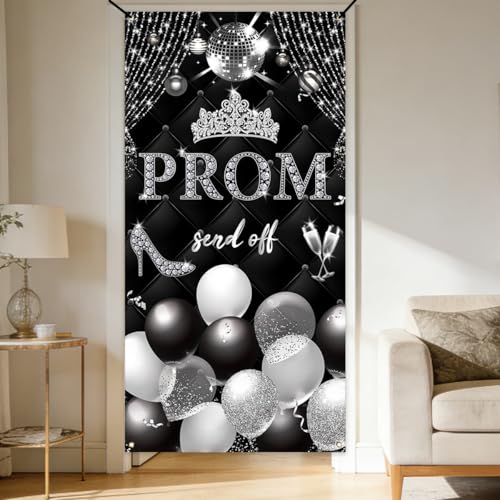 Class of 2025 Graduation Backdrop Banner 71x35 Black Silver Sign Decor