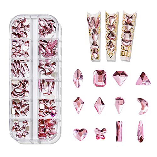 WEILUSI 120Pcs Pink Nail Art Rhinestones Glass AB Crystal Flat Back Gems