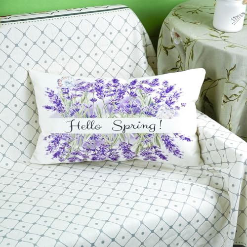 ONWAY Spring Lavender Pillow Covers 12x20 Inch Set of 2 - Floral Cushion Cases for Sofa & Couch