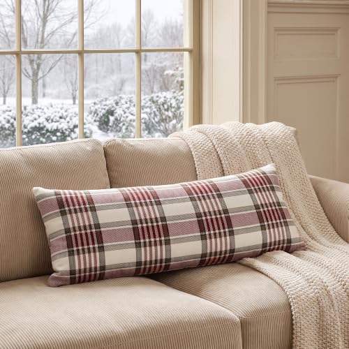 Farmhouse Christmas Tartan Lumbar Pillow Cover 14x36 Pack of 1 - Red Plaid Decor