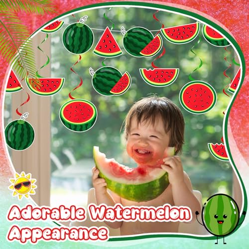 MotiMind 34-Piece Watermelon Party Decoration Set with Banners & Swirls