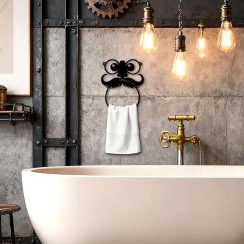 Eye Beard Towel Ring Wall Organizer Vintage Metal Towel Holder - Black
