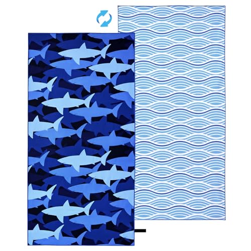 Large Shark Beach Towel for Kids - Quick Dry Terry Cloth, 63"x31"