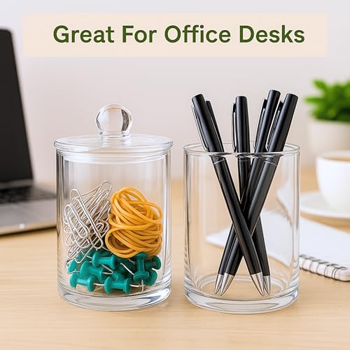 Acrylic Qtip Holder Bathroom Set - Pack of 2 Clear Storage Jars