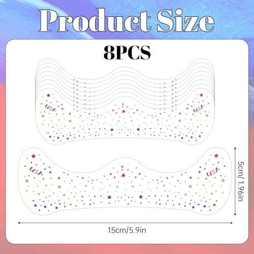 Gemoioio 4th of July Glitter Temporary Tattoos – 8 Sheets Waterproof Red White Blue Star Face Stickers for Independence Day Party Supplies