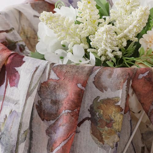 OVZME Crushed Floral Sheer Curtains - 2 Panels, 63 Inch Length