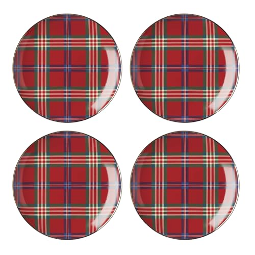 Lenox Holiday Christmas Tartan Accent Plates Set of 4 - 8 Inch Porcelain Dinnerware