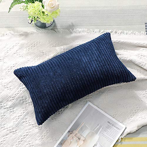 Artscope Navy Blue Corduroy Throw Pillow Cover 12x20 Inches