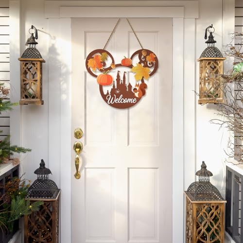Mouse-Shaped Fall Front Door Sign - Autumn Pumpkin & Squirrel Wood Decor
