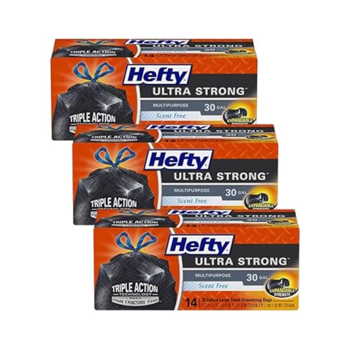 Hefty Ultra Strong 30 Gallon Trash Bags, Black, Unscented, 42 Count Pack