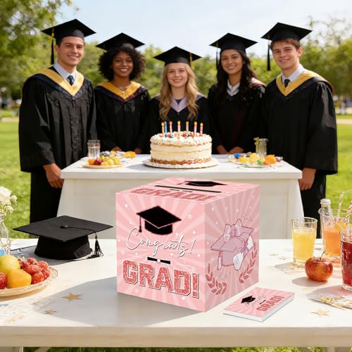 2026 Graduation Card Box with 50 Advice Cards - Pink & Rose Gold