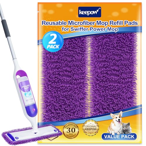 KEEPOW Reusable Mop Pads for Swiffer PowerMop - 2 Pack, Microfiber Refills