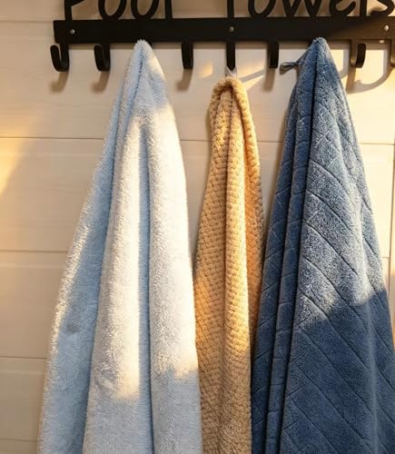 GreatMH 9-Hook Black Pool Towel Rack for Outdoor and Bathroom Storage
