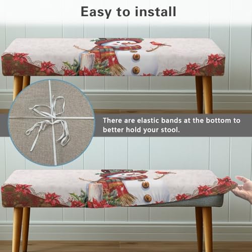Christmas Snowman Bench Cover Slipcover - Washable Red Holiday Decor for Dining & Kitchen Benches